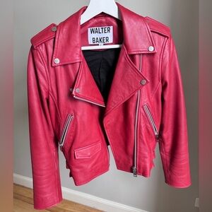 Walter Baker Liz Cropped Moto Jacket in Ruby Red Sz S Orig. $698